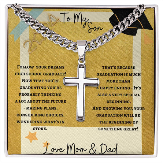 To My Son Cuban Chain Artisan Cross Necklace